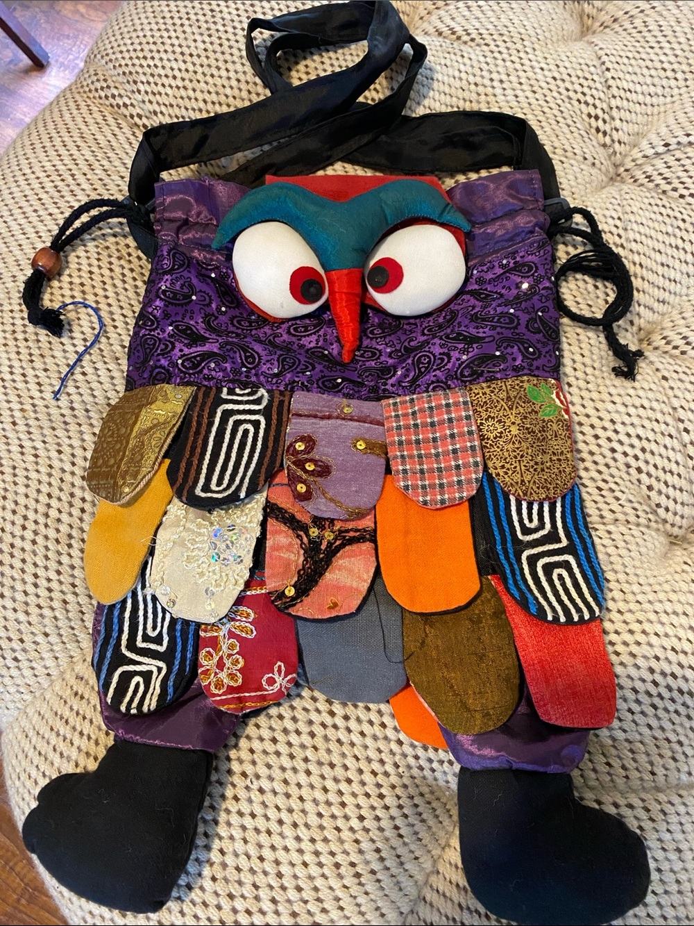 Kids Colorful Owl Patchwork Crossbody Bag - Multicolor